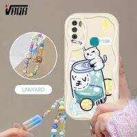 VRQR เคสโทรศัพท์สไตล์ INS สำหรับ Infinix Hot 9 Play X680 X680B X680C ขวดใส่น้ำอัดลมลูกแมวน่ารักกับ Lridcence สร้อยข้อมือไอศกรีม