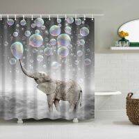 Cute Elephant Shower Curtains Funny Animals Water Spray Waterfall Natural Water Color Art Modern Bathroom Decor Bath Curtain Set