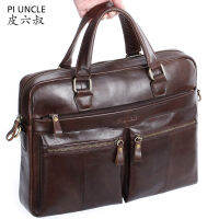 PIUNCLE Brand Genuine Leather Mens Vintage Briefcases 14 inch Laptop Bag Real Leather Top-handle Bags Totes For Document Office Bags For Men Shoulder Messenger Bags For Men Crossbody Bags Retro Black Large Capacity Handbags For Men Waterproof