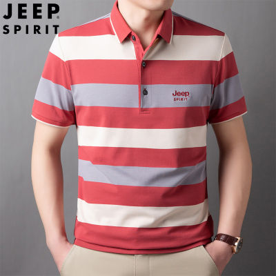 JEEP SPIRIT Mens POLO Shirt Summer Casual Business Fashion Striped Lapel Short-sleeved T-shirt POLO Shirt