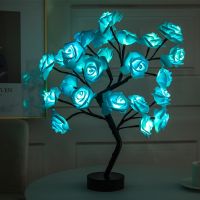 ☇○ Rose Flower Tree Shape Led Table Lamp/ USB Port and Battery Powered Decorative Fairy Lights/ Simulation Rose Tree Bedroom Bedside Lamp/ Home Party Wedding Christmas Indoor Lighting
