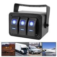 ❧ 12-24V 2/3 Gang Car Toggle Rocker Switch Panel With Blue LED Light Indicator Rotate Case Waterproof Circuit Control Box Relay