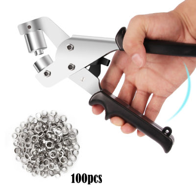 Hole Punching Kit Hole Tool Kit Hole Clamp Handheld Hole Press Portable Manual Punch With 100 3/8-Inch (10Mm) Silver Holes
