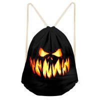 Dark Pumpkin Face Print Drawstring Bag Fashion Sports Fitness Backpack Multifunction Uni Double Shoulder Rucksack Outdoor