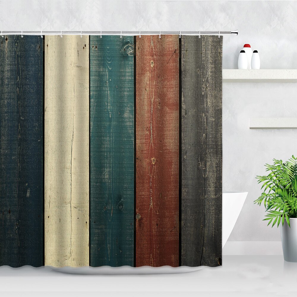 Retro Bricks Wall Fabric Shower Curtain Set 180CM Bathroom Curtains Accessories 