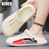 KINEO รองเท้าผู้ชายรองเท้าส้นเตี้ยสไตล์เกาหลีสีดำสีขาวรองเท้าวุ้นกันลื่นรองเท้าแตะลำลองรองเท้าแตะสำหรับสวมบนชายหาด