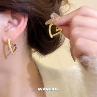 WANGXIY ต่างหูสตั๊ดรูปหัวใจสำหรับผู้หญิงแฟชั่นแมทช์ได้ทุกสไตล์ต่างหูเพทายเทรนด์ใหม่