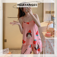 HUAYANG01 [2023 new HOT FASHION] lazlook ชุดนอนท่อนบนและกางเกงขาสั้นพิมพ์ลายการ์ตูนของผู้หญิงชุดนอนทรงหลวมสำหรับฤดูร้อนชุด2ชิ้นใส่อยู่บ้าน