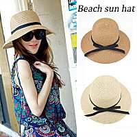 [hot]New Foldable Summer Bow Straw Hat For Women Larger Wide Brim Visor Floppy Hats UV Protection Straw Summer Travel Beach W7G4