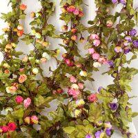 【DT】 hot  220cm 42 Heads Simulated Small Roses Vines Pastoral Wedding Area Decoration Mixed Color Photography Props Artificial Silk Plants