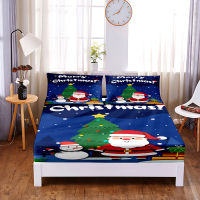 Christmas Tree Digital Printed 3pc Polyester Fitted Sheet Mattress Cover Four Corners with Elastic Band Bed Sheet Pillowcase