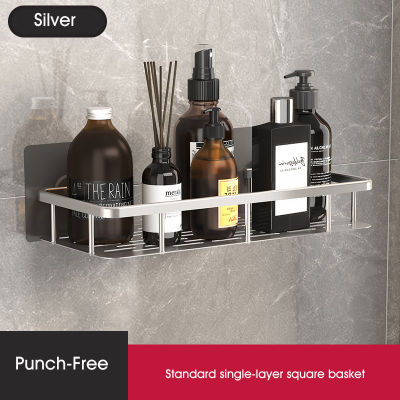 Bathroom Shelf Wall Mounted No Drilling Storage Rack Shower Organizer Suction Cup Square Aluminum Storage for Bathroom Kitchen