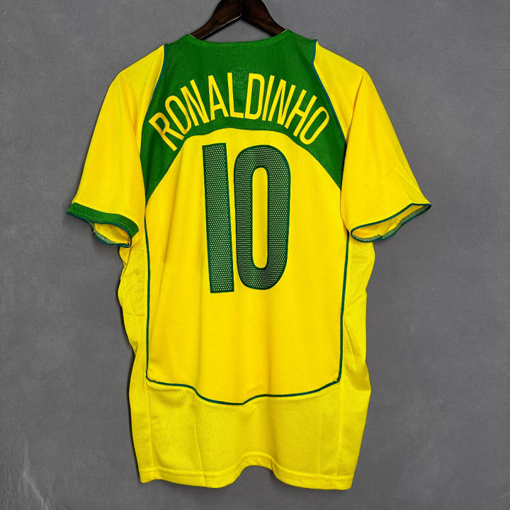 เสื้อกีฬาแขนสั้น-ลายทีมชาติฟุตบอล-brazil-ronaldor-dini-okaka-สีเหลือง-2004