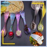 ELLENOUISE 9 สไตล์ เครื่องประดับ แบบพกพา ช้อนส้อมปิคนิค เครื่องครัวกลางแจ้ง Camping Traval TiTo Titanium Spork