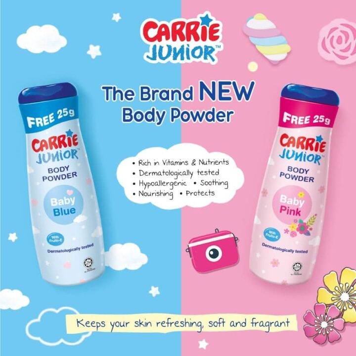 แป้งเด็กแคร์รี-จูเนียร์-carrie-junior-baby-powder-กลิ่นใหม่ชมพูฟ้าหอมสุดๆ