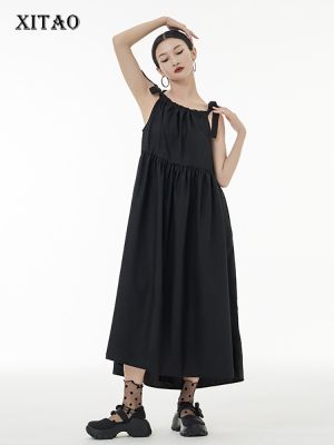 XITAO Dress Casual Simplicity Solid Color Loose Slip Dress