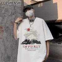 EERSHENSHI เสื้อยืดผู้ชายแฟชั่นแขนยาวขนาดใหญ่สั้นคอกลมพิมพ์ลายแบรนด์ใหม่