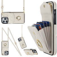 Fashion2023Crossbody สายรัดข้อมือกรณีศัพท์สำหรับสำหรับ 13 12มินิ14 11 Pro XS Max XR X 7 8บวกกับผู้ถือบัตรแหวนปกหนัง