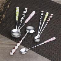 Cartoon cow ceramic stainless steel spoon creative stainless steel spoon household ceramic stainless steel coffee spoon Serving Utensils