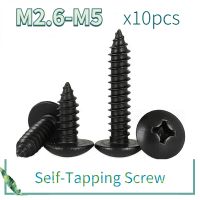 10pcs/lot M2.6 M3 M3.5 M4 M5 BLACK CARBON STEEL Phillips Truss Head Cross Recessed Mushroom Head Self Tapping Screws