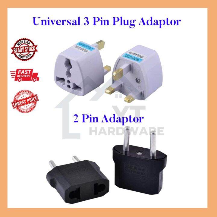 [READY STOCK] 1pcs Universal 3 Pin Plug Adaptor 2 Pin Adaptor