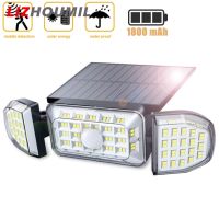 LIZHOUMIL 164led ไฟกันขโมยโซลาร์เซลล์3หัว Lampu Banjir กลางแจ้งกันน้ำโรงรถโคมไฟติดผนังเซ็นเซอร์ตรวจจับอินฟราเรด