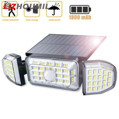 LIZHOUMIL 164led ไฟกันขโมยโซลาร์เซลล์3หัว Lampu Banjir กลางแจ้งกันน้ำโรงรถโคมไฟติดผนังเซ็นเซอร์ตรวจจับอินฟราเรด