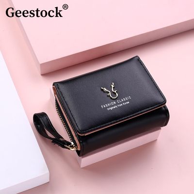Geestock Womens Wallets 2022 Fashion Antlers Mini Coin Purses Girls Clutch Card Holders Zipper Kawaii Short Wallets for Women