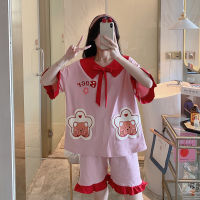 CAIYIER Summer Ladies Cute Princess Pajamas Set Short Sleeve Shorts Sweet Girl Cotton Sleepwear Kawaii Cartoon Print Nightwear