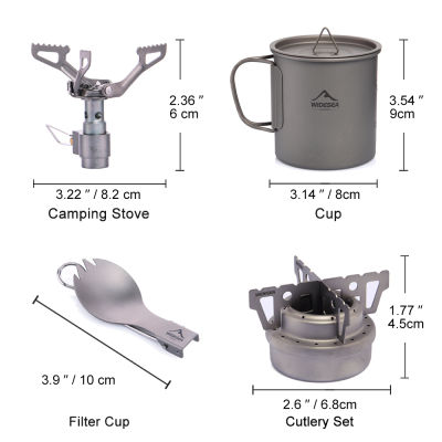 Widesea Camping Cookware Set Gas Burner stove Ultra-light Titanium Outdoor Kitchen Cooking Pot Fold Spoon Tableware Trekking