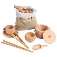 Wooden Sensory Bin Tools Montessori Toys Kitchen Tableware Toys Set For Toddlers Mini Wooden Scoops Wooden Tongs Toy Wall Chargers