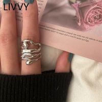 LIVVY Silver Color New Arrival Irregular Hollow Wide Ring Female Fashion Retro Unique Design Handmade Jewelry Gifts