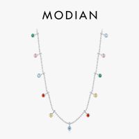 Modian 925 Sterling Silver Rainbow Colorful Zirconia Pendant Necklace Fashion Party Link Chain Choker For Women Fine Jewelry