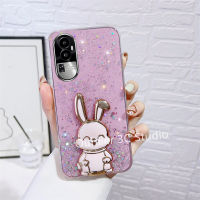 เคส นิ่ม OPPO Reno10 Pro + Plus A78 NFC A57 A96 5G 4G เคสโทรศัพท์ ดีไซน์ใหม่แวววาวโปร่งใสท้องฟ้าเต็มไปด้วยดวงดาวเลื่อมกับขาตั้งซ่อนรูปกระต่ายน่ารักการ์ตูน Case 2023