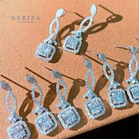 Neriza Jewelry/ ต่างหูระย้าประกบเพชรสังเคราะห์ ประกายเทียบเท่าเพชรแท้ NE159 ต่างหูเพชรประกบ ต่างหูเพชร ต่างหูระย้า