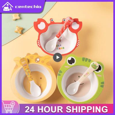 1set Baby Bowl Spoon Aby Feeding Dishes Childrens Dishes Bamboo Fiber Tableware Cartoon Food Plate Spoon Kitchen Tableware