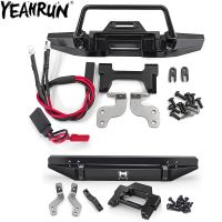 YEAHRUN กันชนท้ายและหน้าโลหะพร้อมไฟ LED สำหรับรถยนต์1/18ตีนตะขาบ RC TRX4-M รถ Bronco Defender ชิ้นส่วนอัพเกรด