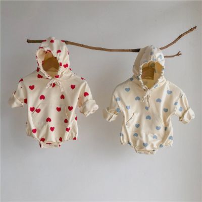 Newborn Baby Boys Girls Long Sleeve Hooded Loving Heart Rompers Clothes 2020 Spring Autumn Baby Toddler Boys Girls Jumpsuits