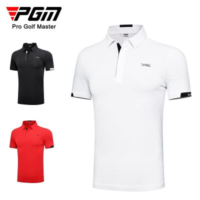 PGM golf clothing mens summer short-sleeved t-shirt sports fabric moisture absorption and quick-drying simple fashion top golf