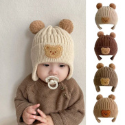 Korea Style Cartoon Bear Baby Hat Knit Pompom Boys Girls Ear Protection
