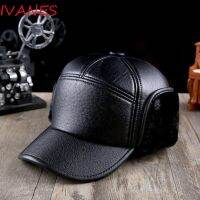 IVANES Men Bomber Hats Russian For Old Men Winter Pilot Caps Driving Warm PU Leather Ear Muff Hats