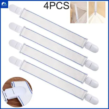4 Pcs Home White Elastic Mattress Bed Sheet Grippers Straps Clips
