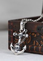 2022 925 silver retro craft punk skeleton jewelry mens and womens Thai silver anchor Necklace Pendant