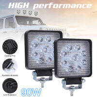 ไฟ LED กันน้ำ2ชิ้น9000LM 90W 6000K สำหรับเรือรถบรรทุก Suv ออฟโรด