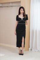 SP297 : Black Crepe Diamante Dress