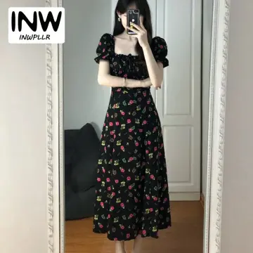 INWPLLR New Fashion Women Dress Checkered Dress Retro Elegant Square Collar  Dress Fashion Ladies Plaid Buttons Long Dresses