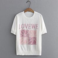 【มีไซส์ใหญ่】Plus Size Womens Cute Letter Printed Summer Shirts Oversized Fashion White Black Tops Vintage Short Sleeve Top