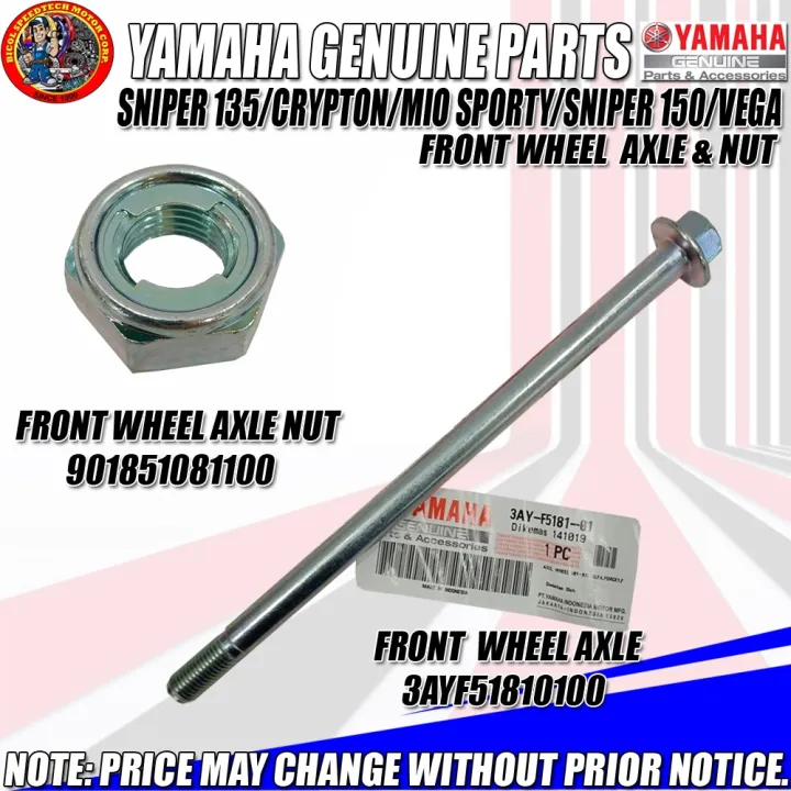 SNIPER 135/CRYPTON/MIO SPORTY/SNIPER 150 FRONT WHEEL AXLE AND NUT (GENUINE 3AYF518101