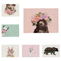 น่ารัก Woodland สัตว์ผ้าเช็ดปากผ้าหมี Fox Sloth Alpaca กระต่ายโพลีเอสเตอร์ผ้าลินิน Coaster Placemat ห้องครัวห้องรับประทานอาหารล้างทำความสะอาดได้-mu xuan trade