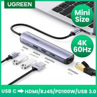 UGREEN USB C ฮับ USB ขนาดเล็ก USB ชนิด C 3.1ถึง4K อะแดปเตอร์3.0 RJ45 HDMI USB USB C Dock สำหรับ MacBook Pro MacBook Air 2020 PC แท่น USB